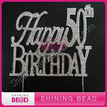 

10 piece/lot,Happy Birthday 40th/50th Party Cake Topper,Happy 50th Anniversary Crystal Cake Topper,Free Shipping