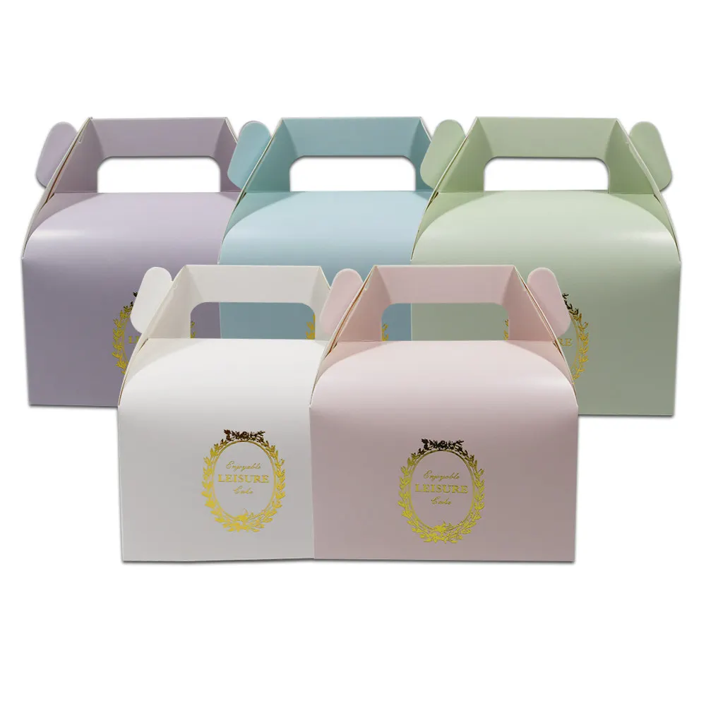 5 Colors Kraft Paper Cake Box With Handle Gift Box Party Candy Box