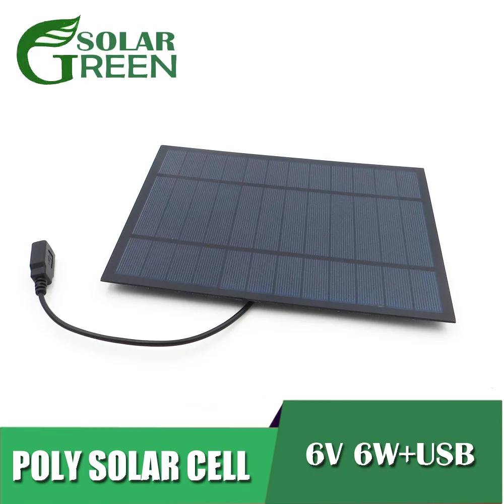 

USB Solar Panel Battery Charger 6Watt 6Vdc Outdoor Mobile Phone Polycrystalline Solar Cell 5V USB output