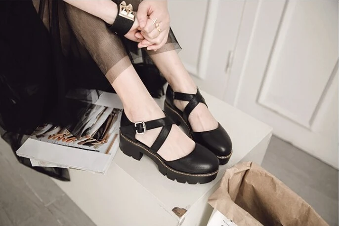 Baotou/женские сандалии средней высоты; сезон лето; Студенческая обувь на толстой подошве в духе колледжа; ; британский стиль