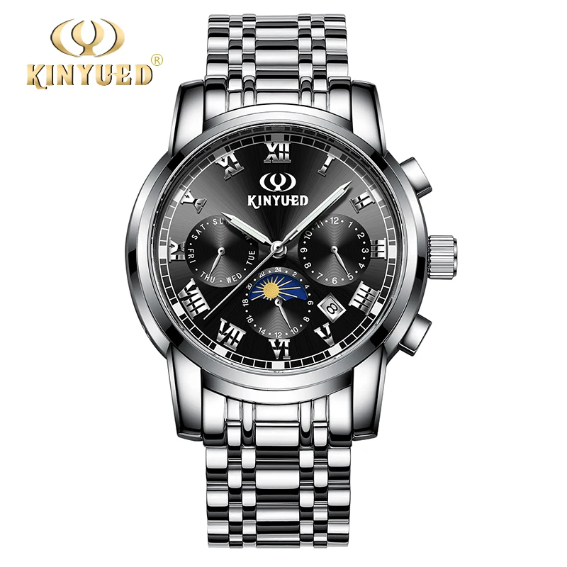 

KINYUED Top Brand Mens Watches Moon Phase Calendar Full Steel Men Self-wind Automatic Mechanical Watch Dress reloj hombre 2018