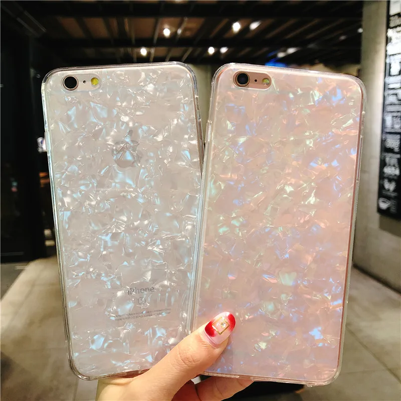 

Colorful Conch Sea Shell Pattern Soft Rubber Case Capa For iPhone 7 8 6s Plus Xs 10 Glitter Silicone TPU Cover Sequins capinhas