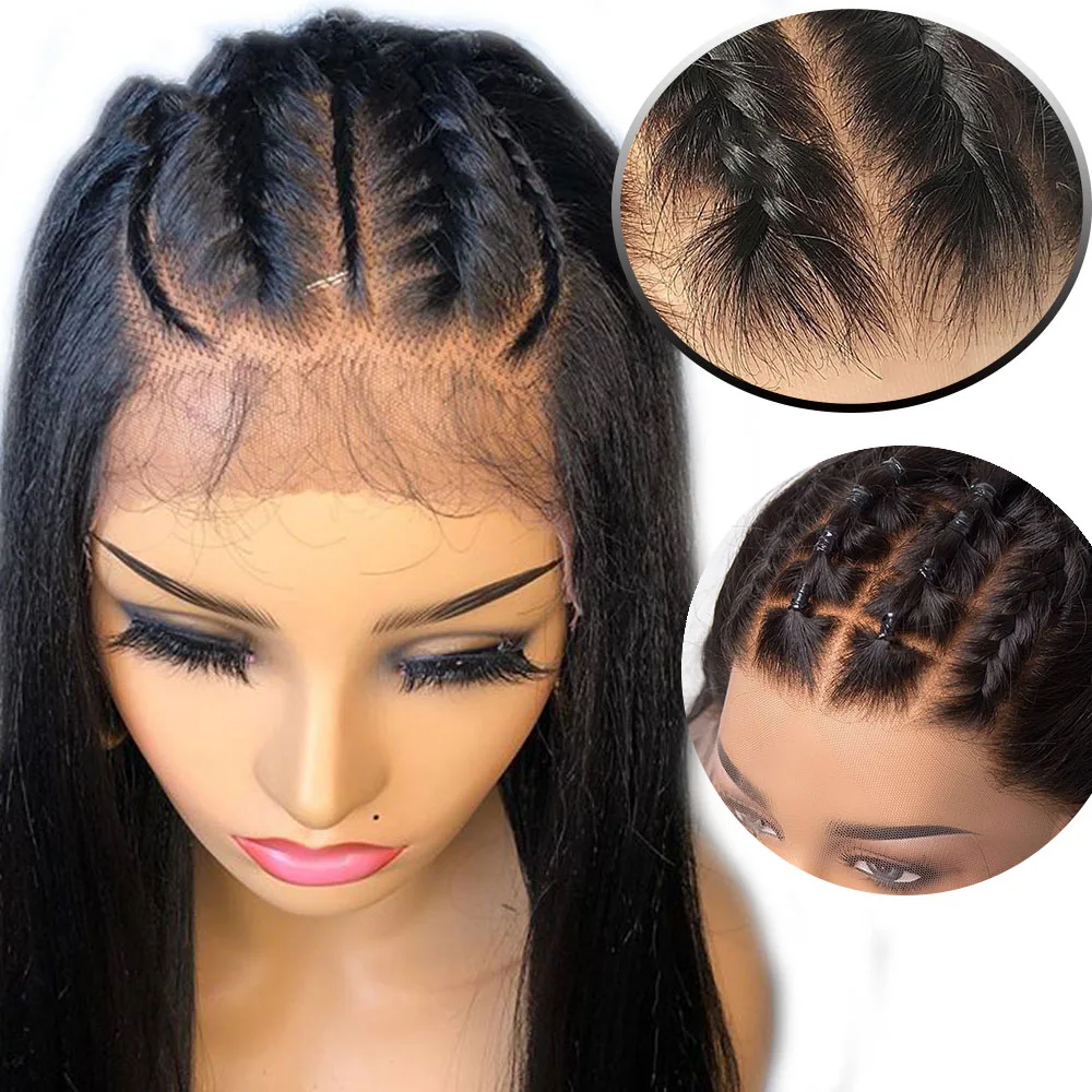 

Fake Scalp Wig 360 Lace Front Invisible Knot Wig Straight Brazilian Natural Human Hair Remy Wig Preplucked Blached Knots Wigs