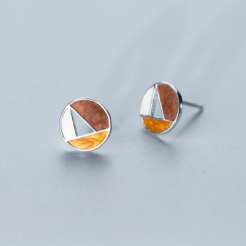 

Real 925 Sterling Silver Minimalist Hollow Enamel Geometric Stud Earrings For Women Birthday Party 2019 Fine Jewelry 0998