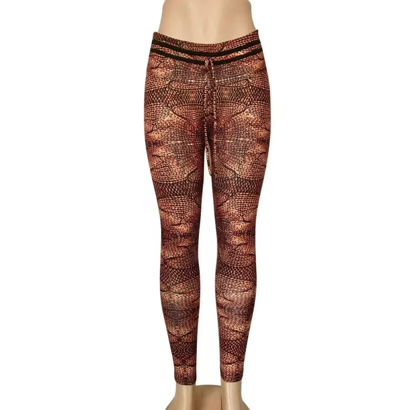 

2019 New Women Casual Elastic Fitness Digital Printing Brown High Waist Fashion Leggings Female #912