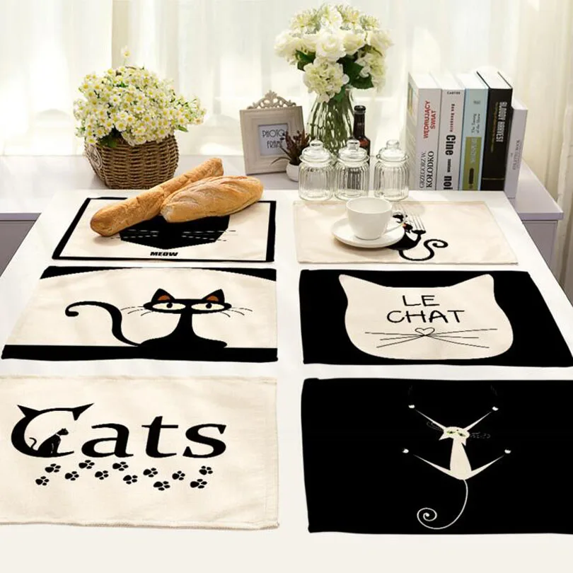

Black cat placemat Fabric coaster Table decoration mat Kitchen Posavasos Manteles individuales Onderzetters H222