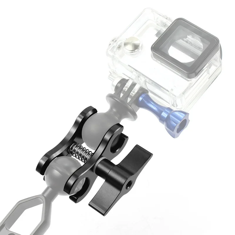 Aluminum CNC 2-Hole Diving butterfly clip Clamp Light Arm Ball Head  Mount Adapter For Gopro Xiaomi Yi Action Camera Tripod Accessories (6)