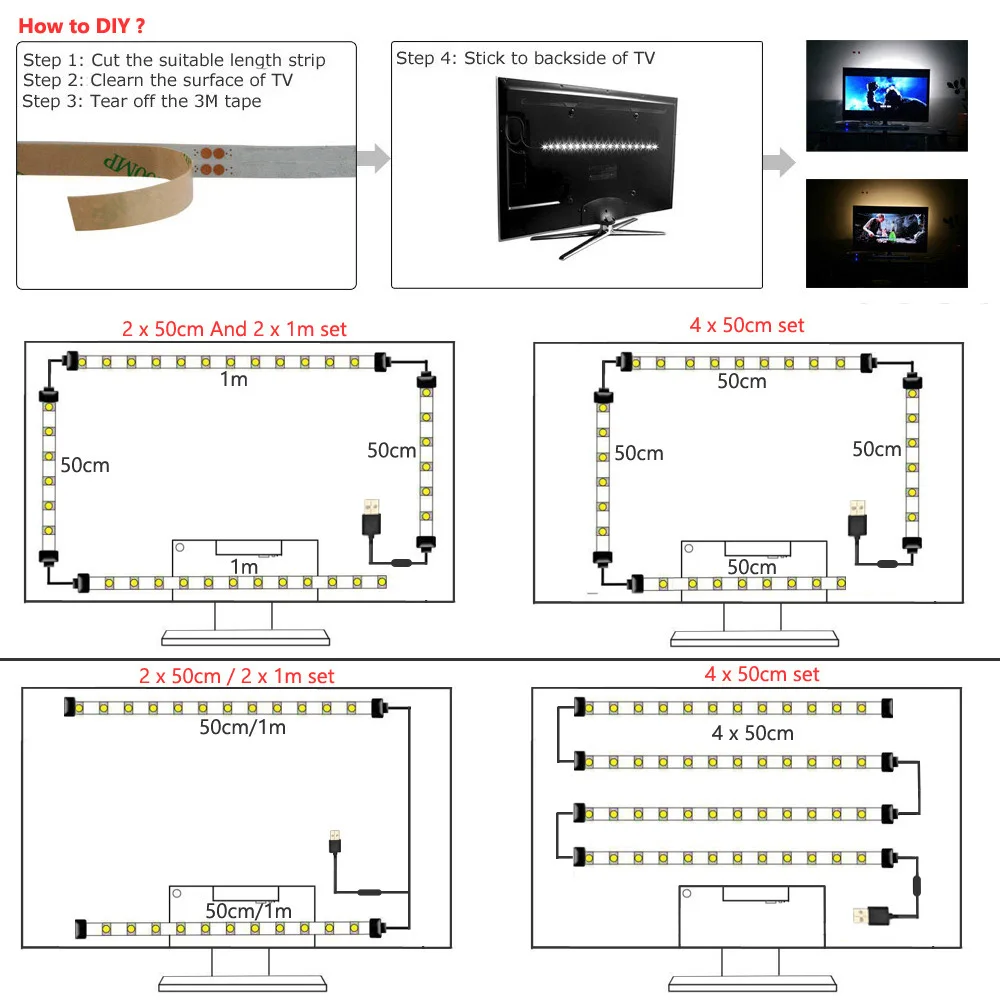 Светодиодная лента светильник Bluetooth USB 5V Tira LED RGB Tape Ambi TV Wifi водонепроницаемый SMD 5050