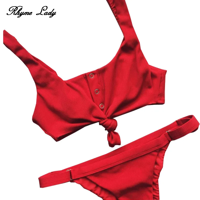 Rhyme Lady New Solid Swimsuit Female Brazilian Bikini Set Bandage Push Up Swimwear Wire Free Swimsuit