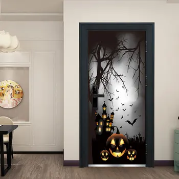 

Pumpkin Halloween Night Scary Trees Door Sticker 3d Decorative Home Decor Room Door Bedroom Living Room Home Door Stickers