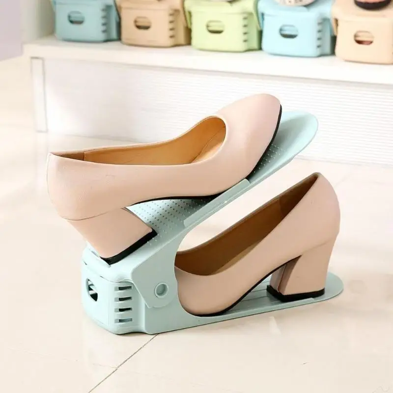 

1pc Plastic Double Layer Shoe Rack Adjustable Shoes Holder Stand Shelf Footwear Support Slot Space Saving Cabinet Shoe Organizer