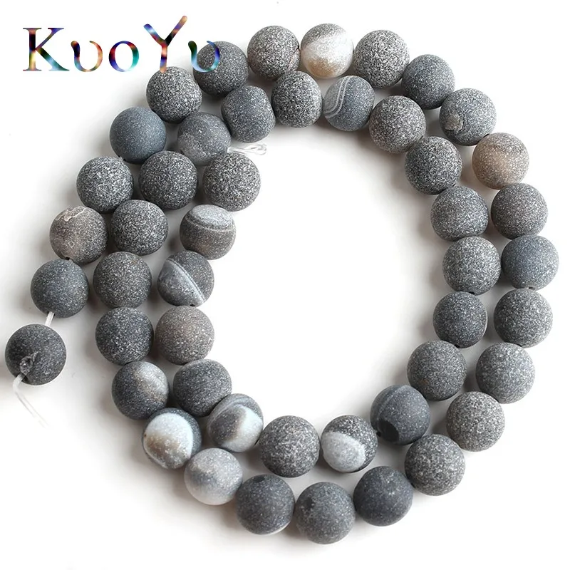 

Natural Stone Matte Grey Striped Drusy Agates Round Loose Beads 6/8/10mm For Jewelry Making DIY Bracelets 15inches/strand