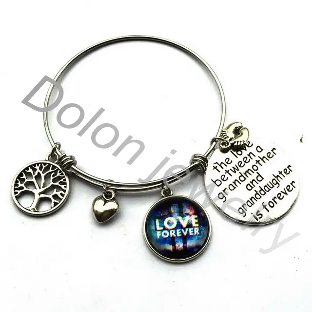 The Love Between A Grandmother And Granddaughter Is Forever The Love Between A Grandmother And Granddaughter Is Forever Adjule Charm Wire Bracelet Jewelry Grandma