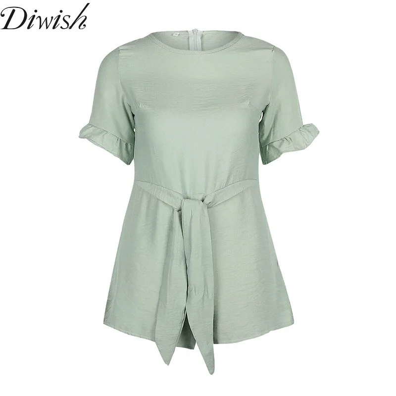 

Diwish Summer Dress Women Solid Women Nature Waist Dress Short Lady Summer Tie Dye Dress O-Neck Mini Short Dress with Pockets
