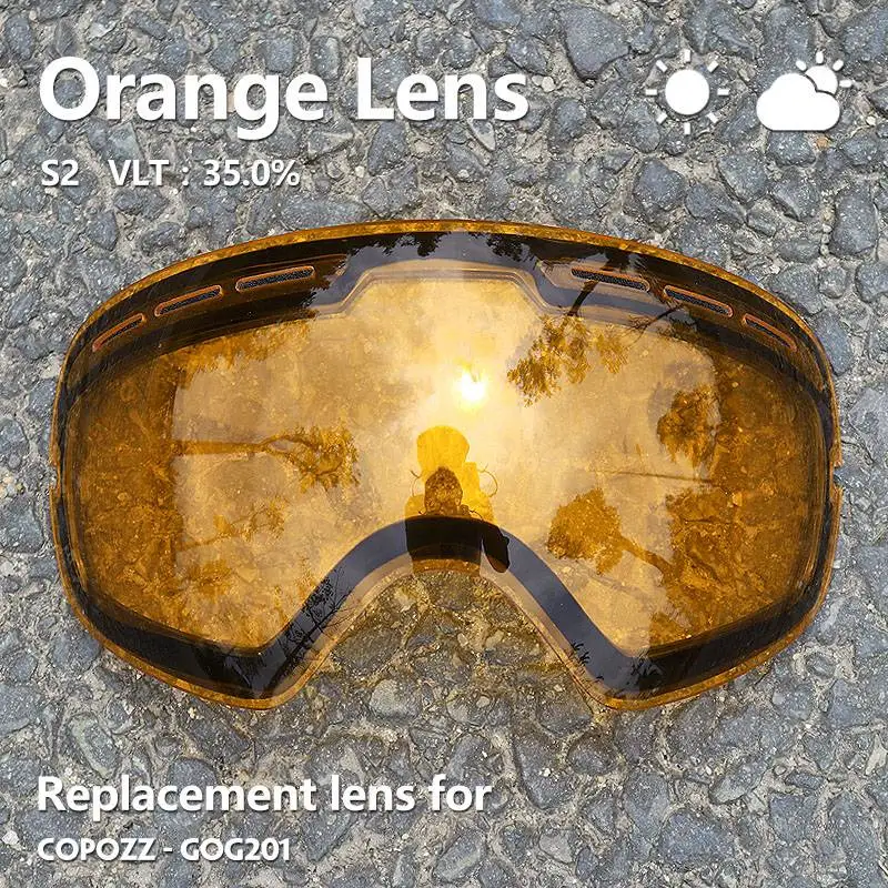 COPOZZ GOG-201 линзы лыжные очки линзы противотуманные UV400 большие сферические лыжные очки снежные очки сменные рассеиватели(только линзы - Цвет: lense orange