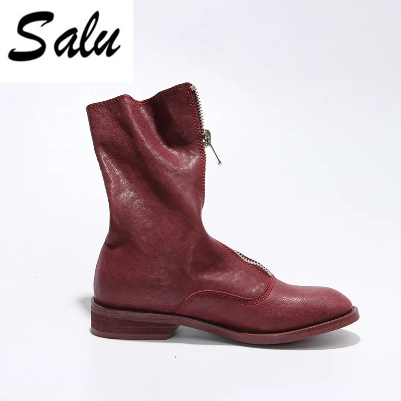 

Salu Genuine Leather Boots Short Women Shoes Simple Style Ankle Boots With Handmade High Quality Shoes