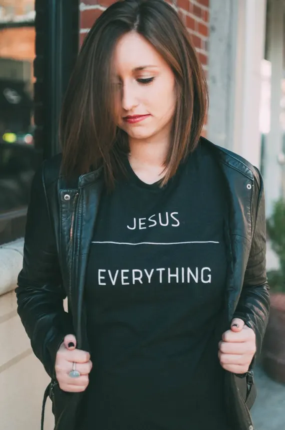 

Women Funny Tumblr Graphic Tees Tshirts Summer Style Pink Grey White Black Tops JESUS OVER EVERYTHING Christian Ladies T-shirt
