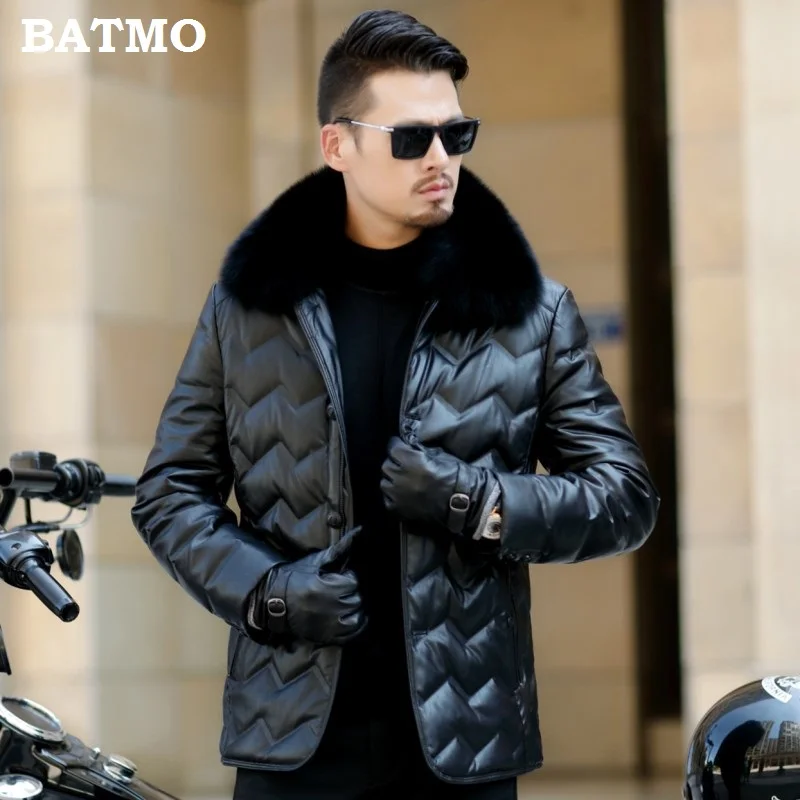 Batmo, Новое поступление, зимние куртки высокого качества из натуральной кожи, 90% белый утиный пух, воротник из лисьего меха, мужские коричневые пальто 803