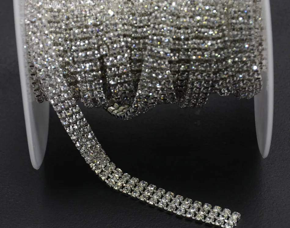 Factory promotion!5yards/lot super close 3rows diamante rhinestone cake banding applique trim wedding crystal chain decorative