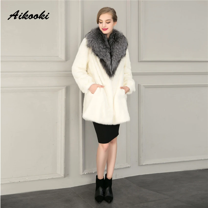  Aikooki Imitation Mink Luxury Faux Fur Coat Ladies Outwear Warm Polar Winter Overcoat Women Faux Fur Coat