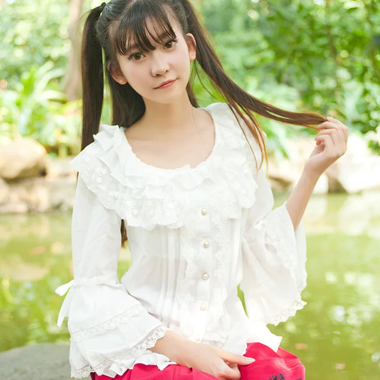 2018 Готическая Лолита блузка рубашка dolors Haze Косплей Kawaii Рубашка Lo Peplum Топы белая