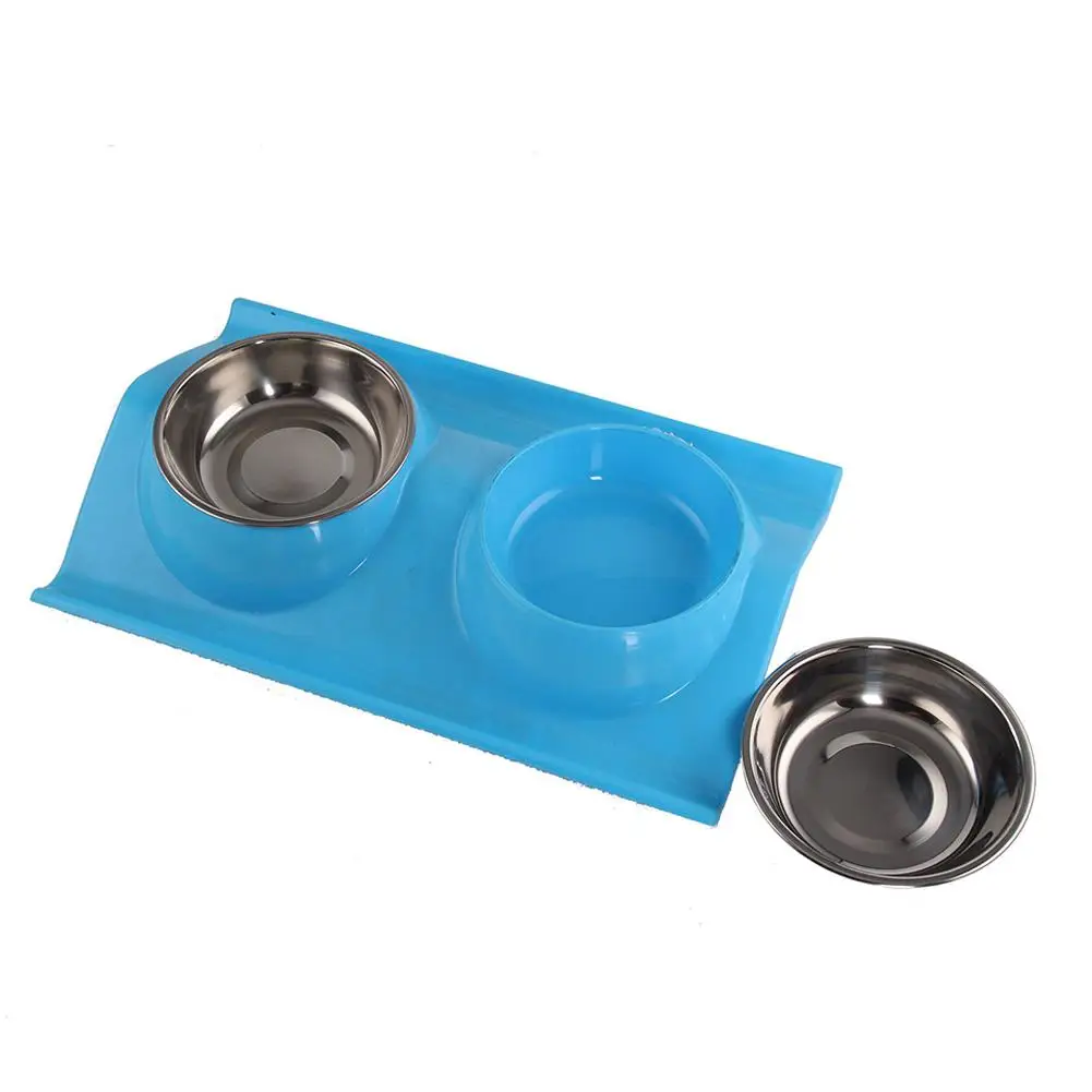 LanLan Thickened Foldable Stainless Steel Pet Double Bowl Anti-slip Cat Dog Water Food Dish Pet Supplies