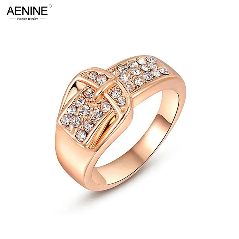 Fashion Pave Setting Rhinestone Belt Buckle Wedding Rings For Women/Girls Rose Gold Color Party Rings Jewelry crystal rings stone rings fashion rings gold rings wedding rings fashion ring finger rings metal rings