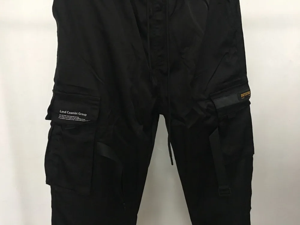 Мужские штаны-карго в стиле хип-хоп с несколькими карманами и лентами; черные тактические брюки; мужские повседневные узкие брюки для бега в стиле хип-хоп; брюки в стиле панк