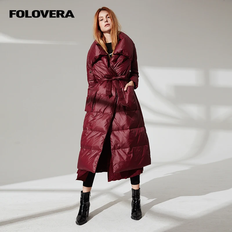 Folovera 2017 Лидер продаж белая утка вниз пальто с отложным воротником Высший сорт