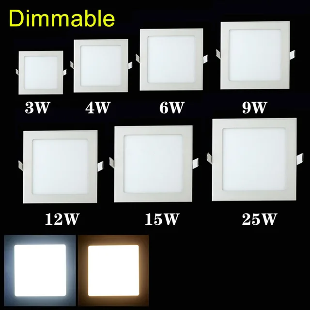 Затемнения светодиодный dowdimmable светодиодный светильник квадратный панель свет 3 Вт, 4 Вт, 6 Вт, 9 Вт, 12 Вт, 15 Вт, 25 Вт утопленные потолочные светильники Теплый Холодный белый плафон