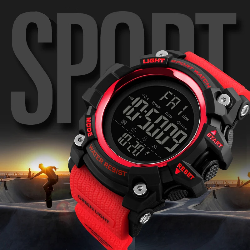 

2018 Men's Outdoor Sports Watch 50m Water Proof LED Chrono Alarm Clock Sport Watches Male Digital Fashion Digital Wristwatches