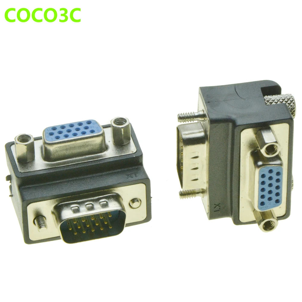 Right Angle 15pin VGA Female To Male Adapter Convertor Monitor DB15 VGA RGB HDB Extender 90 degree Connector 2pcs right angle 90 degree coaxial connector waterproof connection f male to f female adapter connector rg6 rg5 new sale