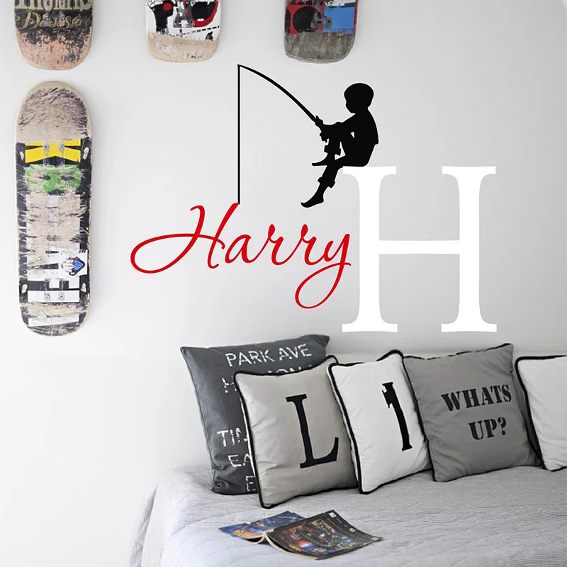 Fishing Boys Name Wall Decal Fishing Boy Wall Sticker Personalized Name Fishing Boy Decal 807C Fishing Boys Name Wall Decal Fishing Boy Wall Sticker Personalized Name Fishing Boy Decal 807C