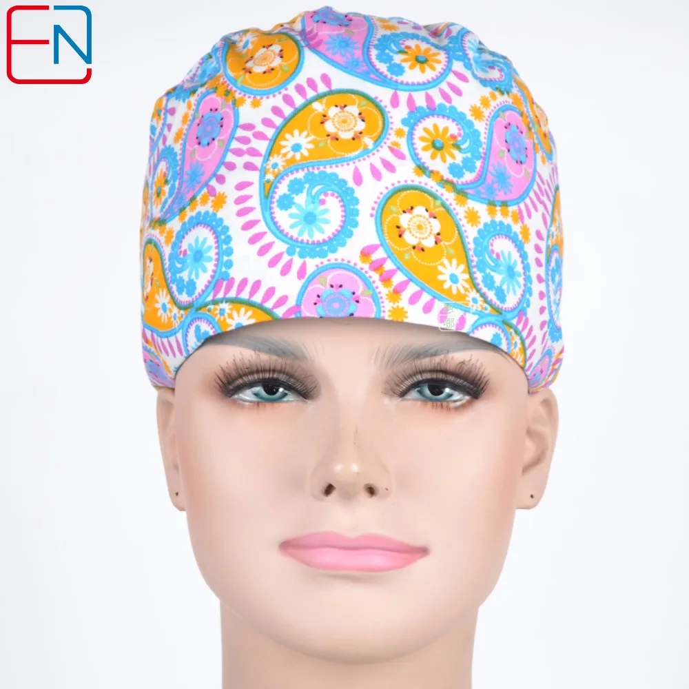 Hennar Surgical Caps Women Medical Scrub Caps Nurse Work Hat Tieback