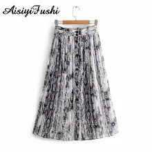 Черные женские юбки плиссированные миди тюлевые змеиный принт юбка с высокой талией на пуговицах уличная Женская трапециевидная длинная юбка весна