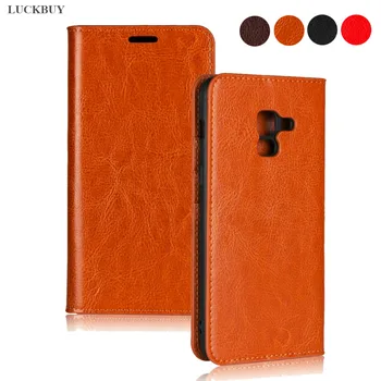 

LUCKBUY Top Quality Classic Business Crazy Horse Pattern Genuine Leather Flip Cover For Samsung Galaxy A8 2018 Luxury book Case