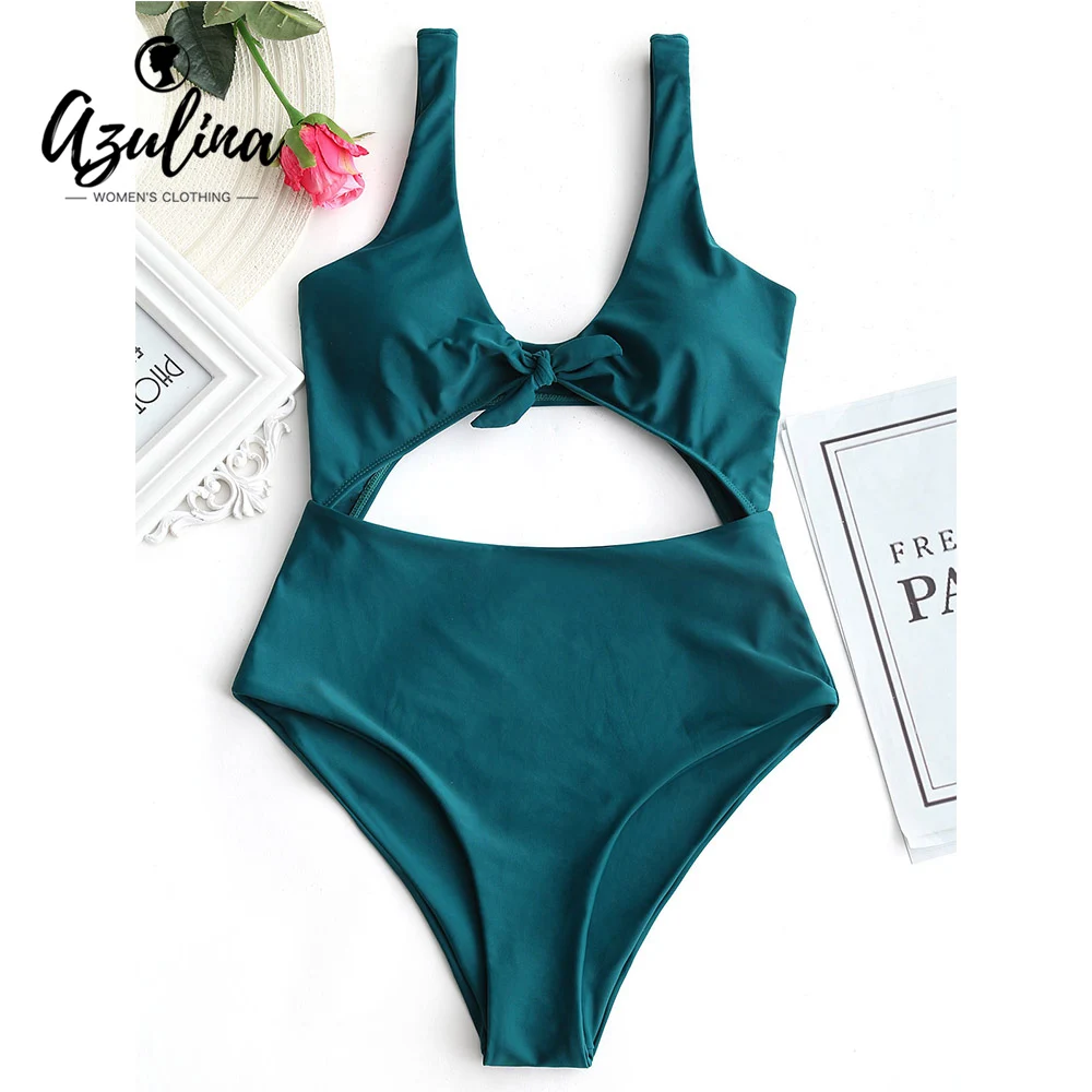 

AZULINA One Piece Swimsuit Front Cut Out Bodysuit High Waist Women Sexy Swimwear Beachwear Bathing Suit Monokini Maillot De Bain