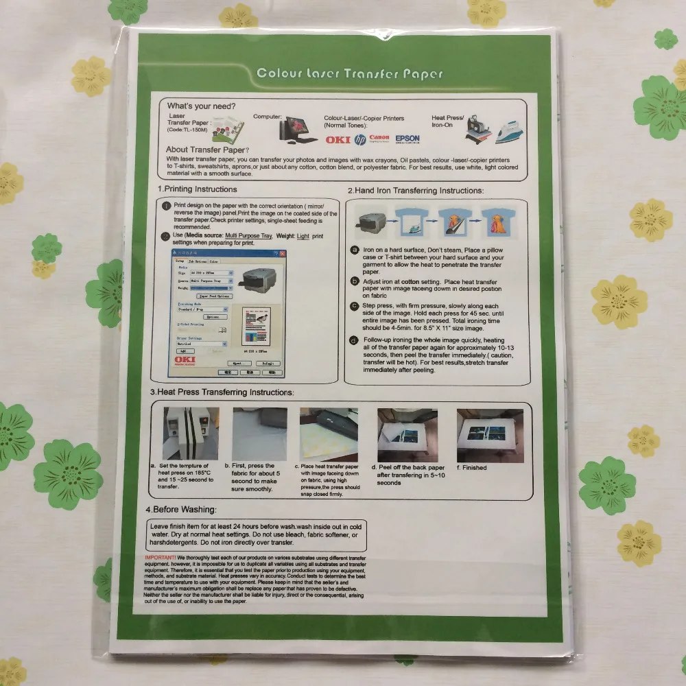 Good Performance ( 60 Pieces/lot ) A4 Size Light Color Laser Garment
