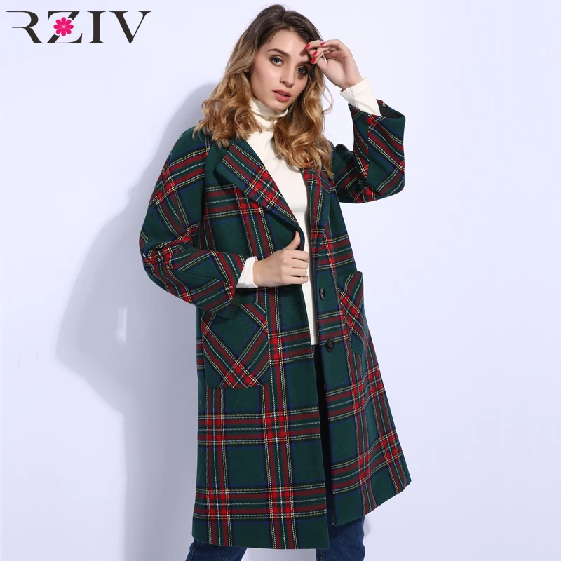 RZIV 2018 Winter long coat Women casual plaid coat pocket decoration loose oversized coat