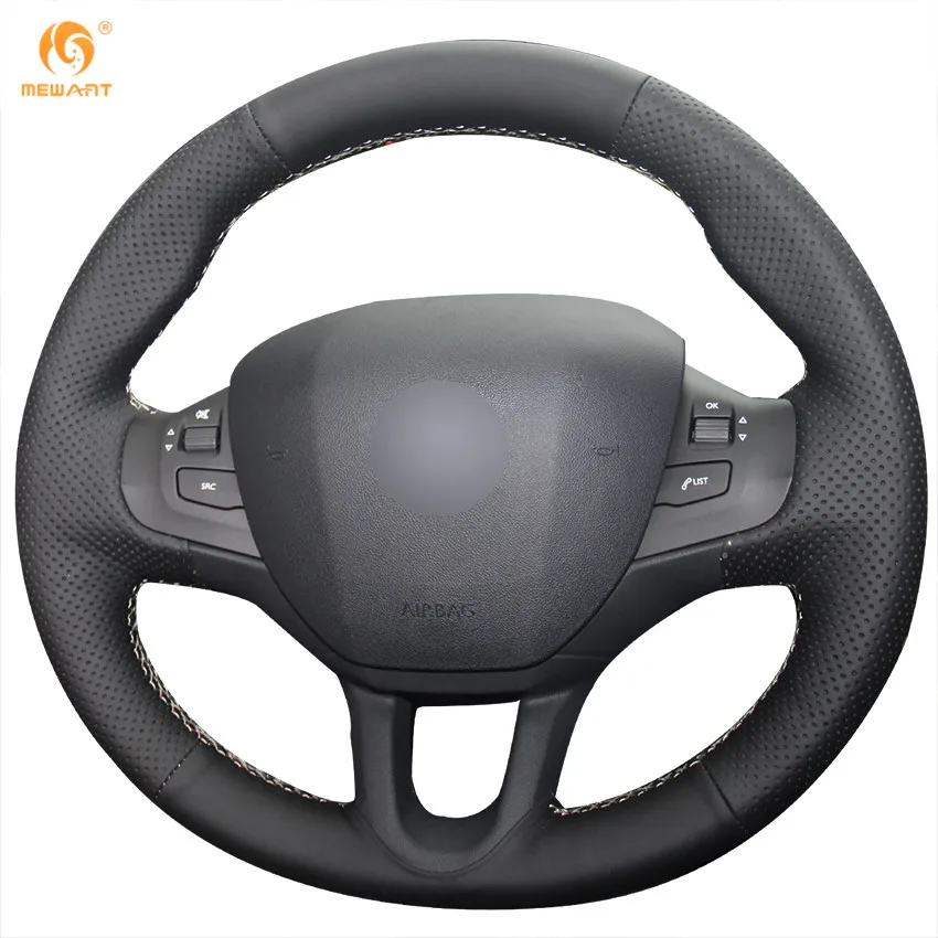 MEWANT Black Artificial Leather Car Steering Wheel Cover for Peugeot