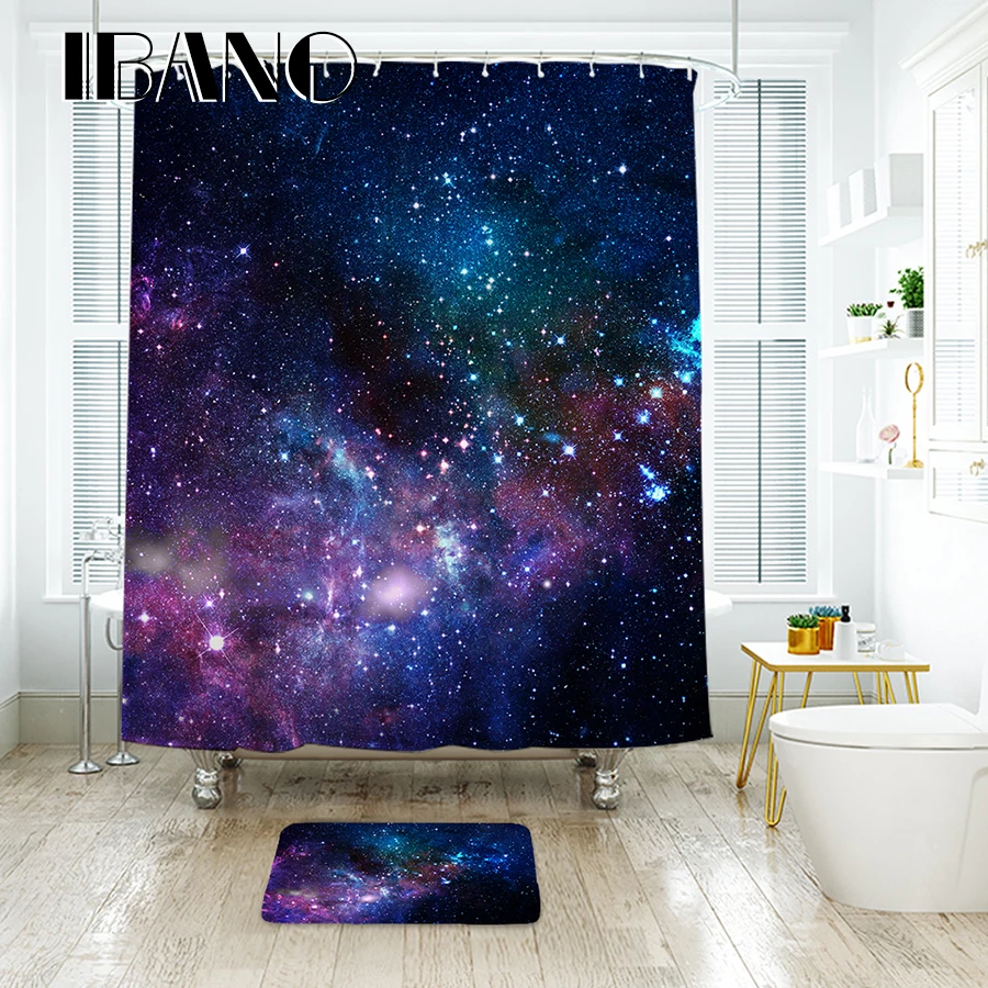 

IBANO Starry Sky Shower Curtain Waterproof Polyester Fabric Bath Curtain For The Bathroom Decoration With 12pcs Plastic Hooks