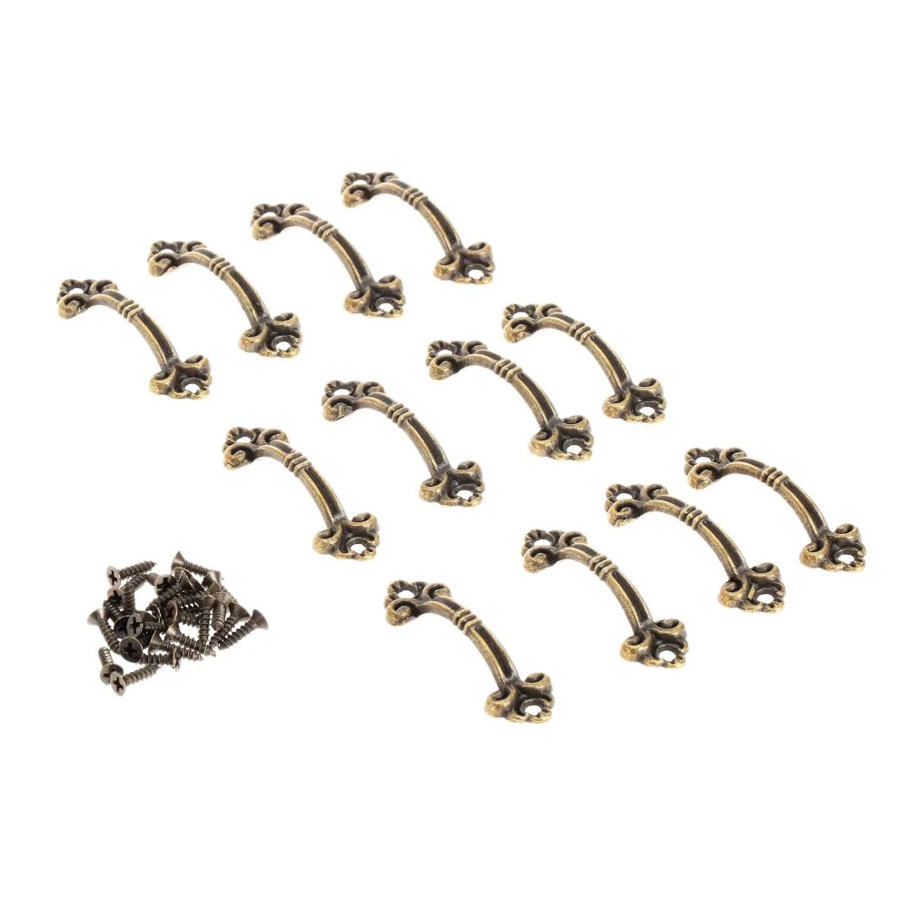 buy 12Pcs Furniture Handle Antique Brass Bronze Decorative Jewelry Box Drawer Cabinet Dresser Wood Case Handle Pull Knob with Screw