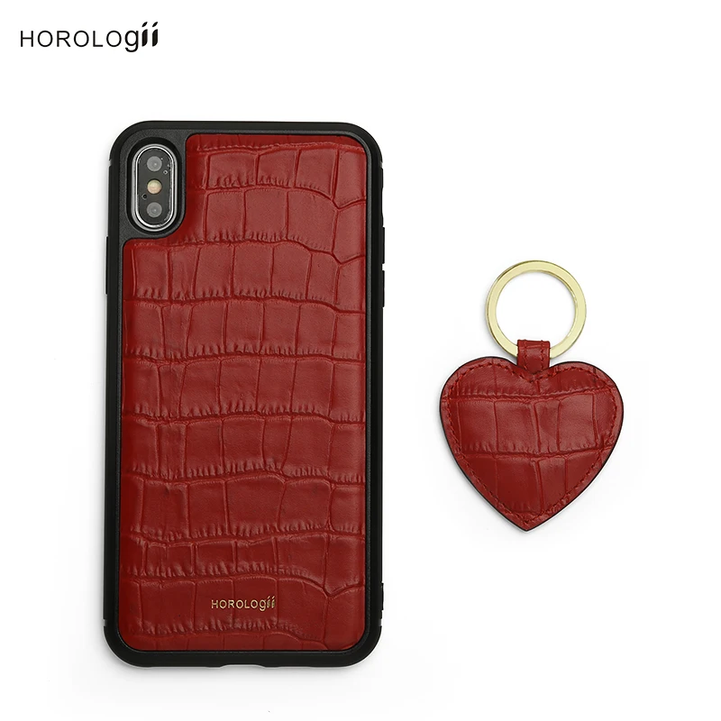 

Horologii CUSTOM NAME FREE for iphone X max 7 8 leather case red crocodile pattern and red heart key holder gift box dropship