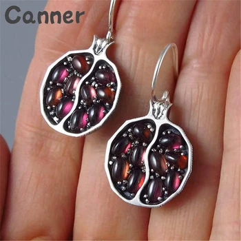 

Canner Vintage Fruit Pomegranate Drop Earring Natural Red Oval Crystal Stone Garnet Earrings For Women Pendiente Brincos Gift A4