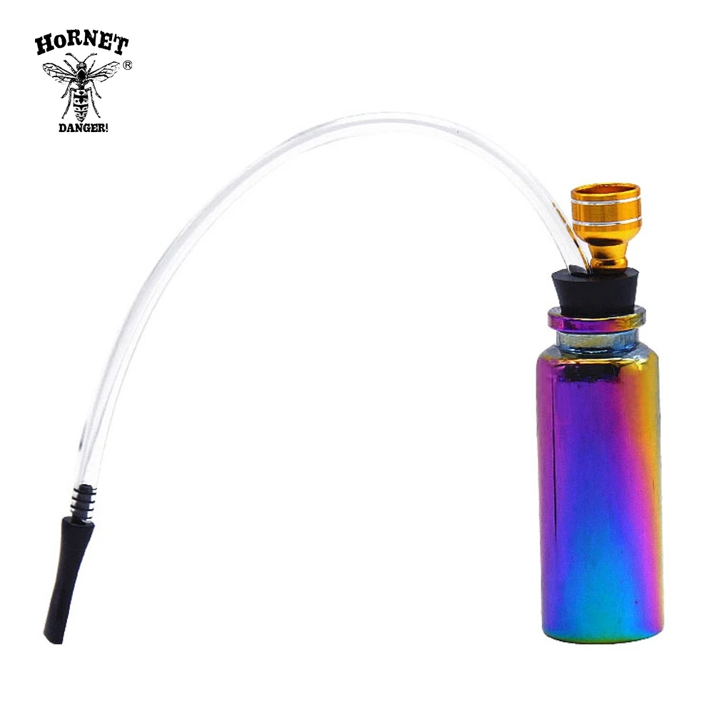 HORNET Rainbow Glass Smoking Pipes Mini Hookah Shisha Water Pipe 120MM Metal Tobacco Pipes With Long Silicone Mouth Filter