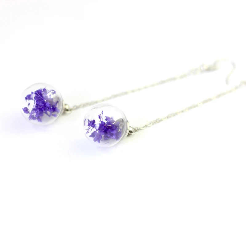 Серьги с высушенным цветком стеклянные шарики фантазия DIY Ушные линии #