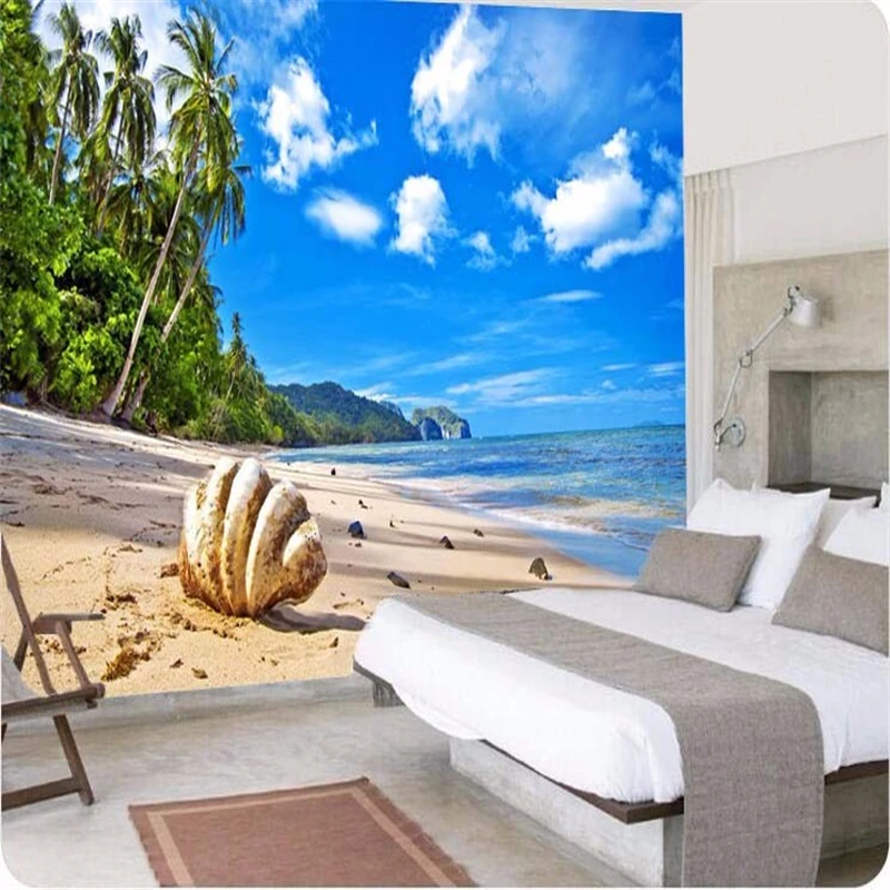 

Beibehang photo wallpaper 3d painting Living room background beach clouds coconut shells Sea View large wall mural wall paper