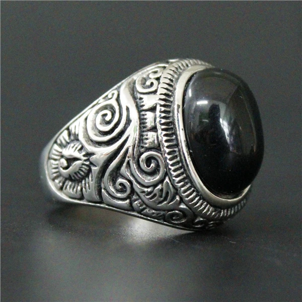 Новинка, 2 цвета, синий, черный камень, кольцо из нержавеющей стали 316L, женское, мужское, серебряное, модное, индийский стиль, байкерское кольцо