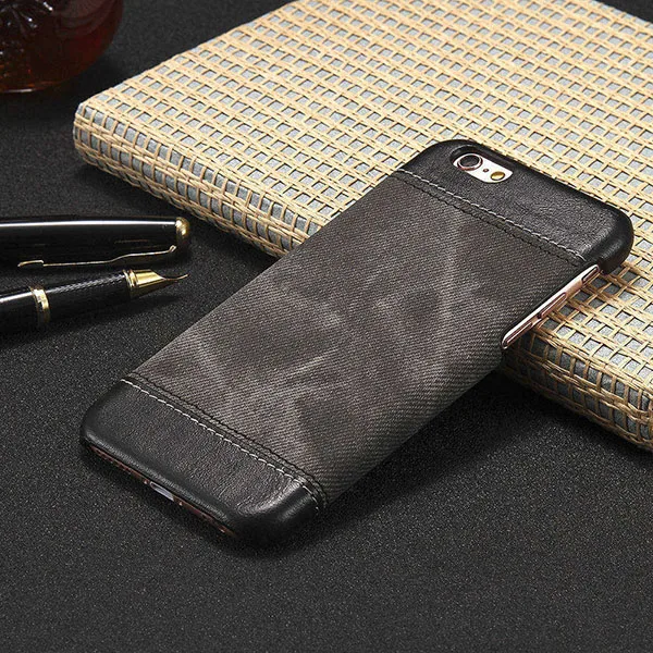 Роскошный чехол из искусственной кожи холст чехол для iPhone 5 5S SE 6 6S 7 7 Plus, 8, 8 Plus, чехол в ретро-стиле Бизнес в ковбойском стиле Гибридный джинсовый Стиль - Цвет: Black