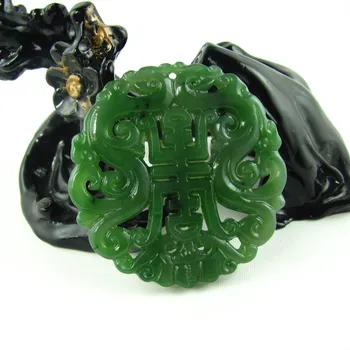 

Dragon Longevity Hollow Green Nephrite Pendant Necklace NZ Maori Greenstone jasper Men